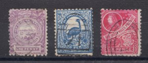 New South Wales Sc 77, 78, 80b, used. 1888 Centenary, 3 diff with inverted wmks