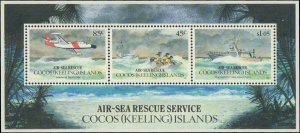 Cocos Islands #283-285a, Complete Set(3), 1993, Airplanes, Ships, Never Hinged