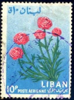 Flower, Ranunculus, Lebanon stamp SC#C392 used