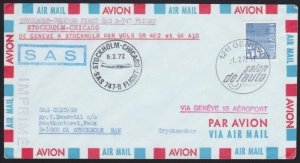 SWITZERLAND 1972 SAS acceptance for first flight cover Stockholm - Chicago.A6318