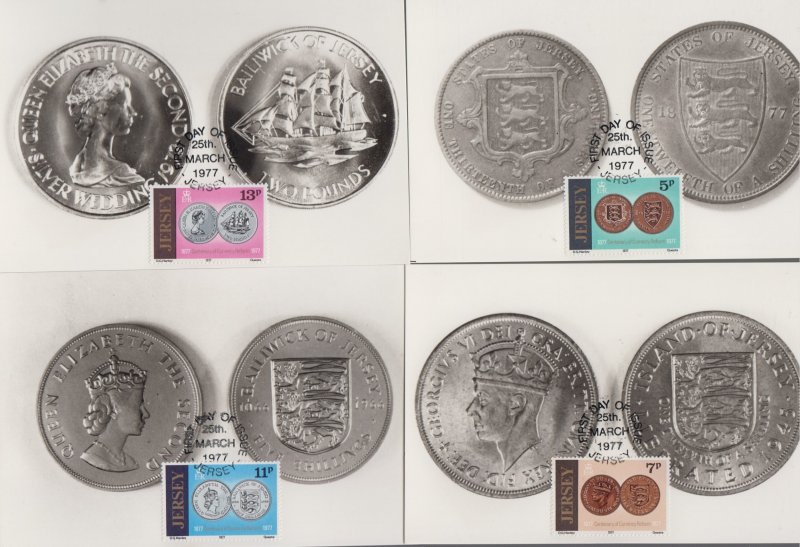 Jersey 1977 set 4 Coinage reform Maxicards