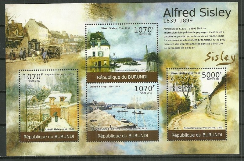 2012 Burundi Alfred Sisley Paintings souvenir sheet MNH