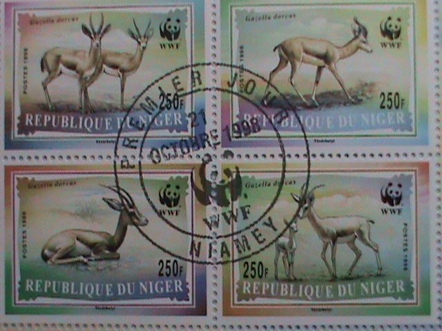 NIGER-1998-SC#986a WWF-ENDANGER ANIMALS CTO RARE S/S CAT. $40 VF