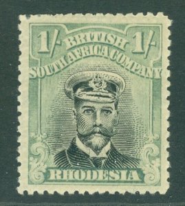SG 272b Rhodesia 1913-19. 1/- black & green, perf 14, die 3. Fine mounted mint..