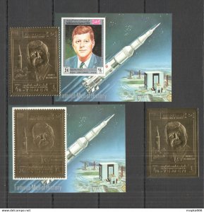 Imperf,Perf Yemen Gold Space Usa President Kennedy Airmail 2Bl+2St ** Nw0214