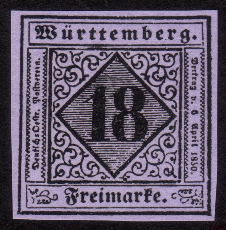 1851, Germany Wurttemberg 18Kr, MNG, Sc 6, FORGERY / REPRINT