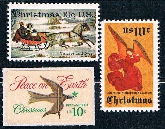 USA 1550-1552, 10c Christmas Issues, three singles, MNH, VF