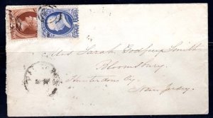 U.S. 1873 1c & 2c TIED COVER TO BLOOMBURY, NEW JERSEY