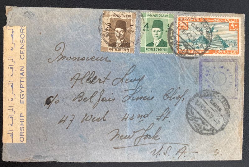 1940 Cairo Egypt Censored Airmail Cover To New York Usa