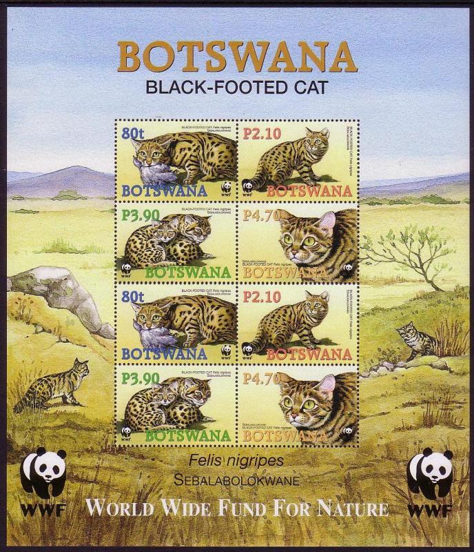 Botswana WWF Black-footed Cat Sheetlet of 2 sets / 8 stamps SG#1040/1043