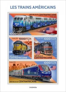 Central Africa - 2022 American Trains - 4 Stamp Sheet - CA220422a