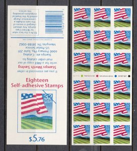 USA BOOKLET SC# 2919a FLAG OVER FIELD $0.32c - 18 S.A. MNH BOOKLET- PL# V1111