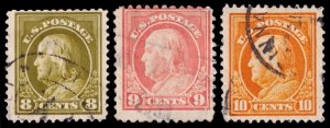 United States Scott 414-416 (1912-14) Used G-F, CV $16.80 W