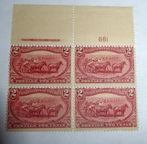 #285 2 cent Trans Mississippi plate block