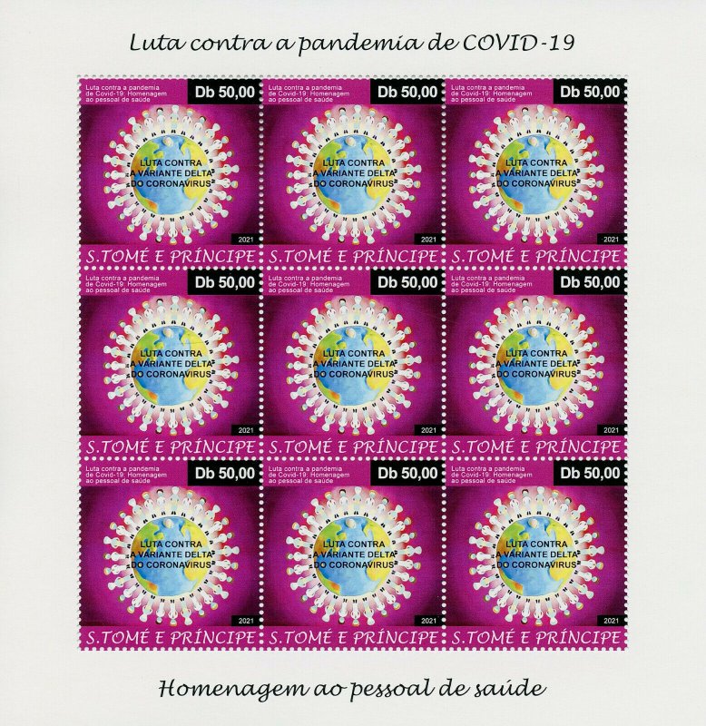 Sao Tome & Principe 2021 MNH Medical Stamps Corona Delta Variant 9v M/S 
