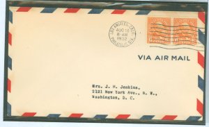 US 723 1932 6c Garfield coil pair on an addressed uncacheted air mail cover with a Los Angelels, CA FDC