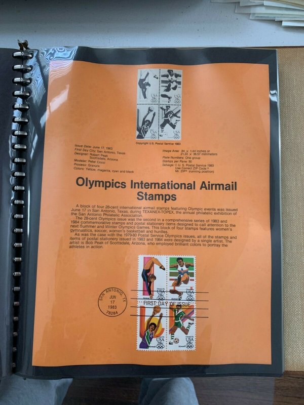 USPS Souvenir Page Scott, 1983 Olympic international airmail stamps