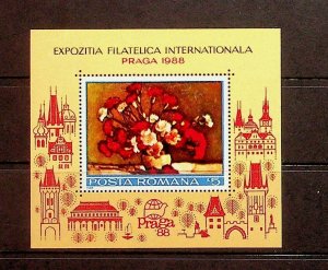 ROMANIA Sc 3534 NH SOUVENIR SHEET OF 1988 - STAMP EXPO - FLOWERS