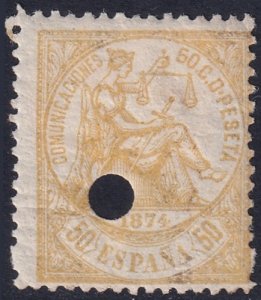 Spain 1874 Sc 207 telegraph punch (taladrado) cancel 