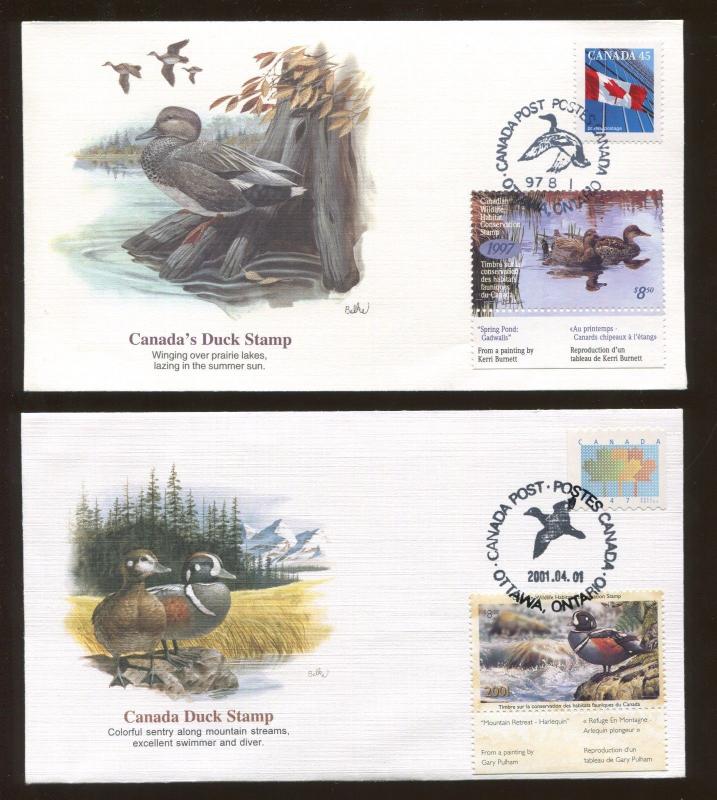 Lot of 4 Canada First Day Covers  Canada Migratory Duck Stamps