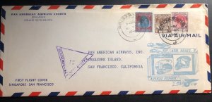 1941 Singapore Malaya First Flight Censored cover FFC To San Francisco Ca USA