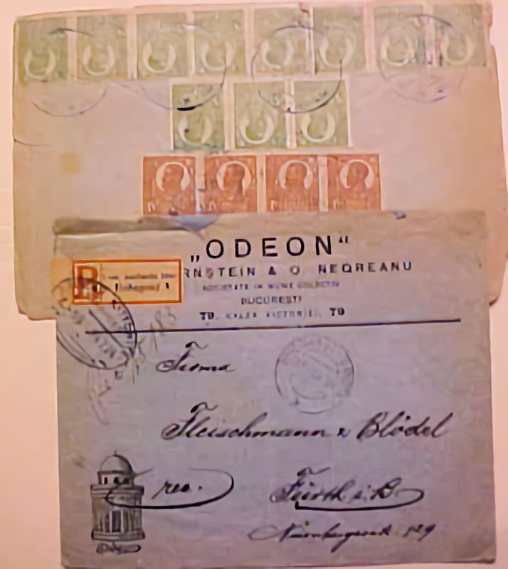 ROMANIA 1929 APA WITH #22 STAMPS TO GERMANY ALSO 1929 BLOCK OF 12 BUCURESTI B/S