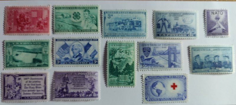 US 1952 Complete Year SET of Mint -Mnh- Vintage U.S. Postage Stamps Sc  1004-1016