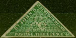 Newfoundland 1857 3d Yellowish Green SG3 Fine MM