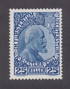 Liechtenstein Sc 3a MNH. 1915 25h Prince Johann II on thin paper, APEX Cert