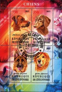 Cote D'Ivoire Dog Domestic Animals Souvenir Sheet of 4 Stamps