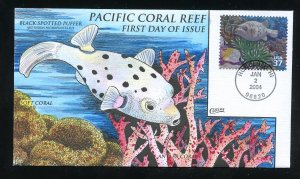 US 3831d Pacific Coarl Reef Black spotted puffer UA Collins HP cachet FDC