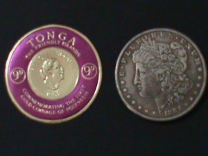 ​TONGA-SC#131-COAT OF ARMS-KOULA'S  GOLD COIN STYLE STAMP MINT-VERY FINE