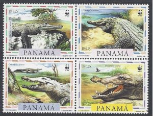 Panama #846a-d MNH block of 4, WWF, crocodiles, issued 1997