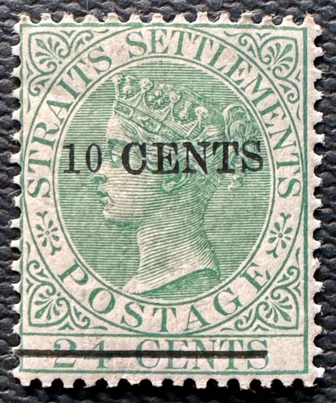 MALAYA Straits Settlements 1891 QV 10c on 24c Narrow 0 MH SG#86a M3365D