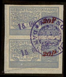 Danzig Poland Germany 20P Gerichtskostenmarke Court Fee Revenue Stamp 90943