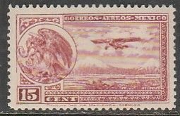MEXICO C12, 15¢ EARLY AIR MAIL COAT OF ARMS AND PLANE, SINGLE. MINT, NH. VF.