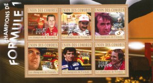 Comoro Islands 2010 FORMULA 1 SCHUMACHER SENNA PROST Sheet Perforated Mint (NH)