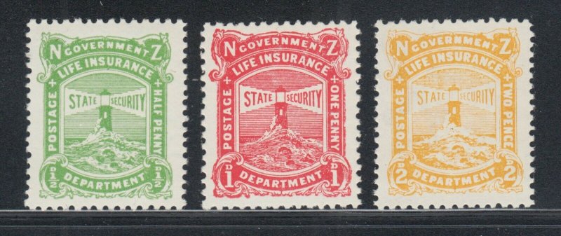 New Zealand Sc OY11, OY14, OY26 MNH. 1905-47 Life Insurance stamps, 3 different