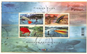 ? Fly Fishing Flies, Trout, Salmon, stamp  Souvenir Sheet used Canada 