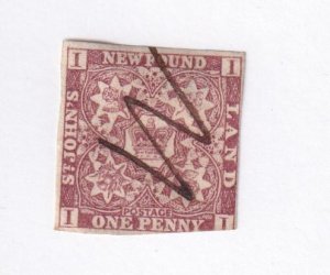 NEWFOUNDLAND # 1 FVF-USED W CANCEL 1p BROWN VIOLET IMPERF FREE SHIPPING