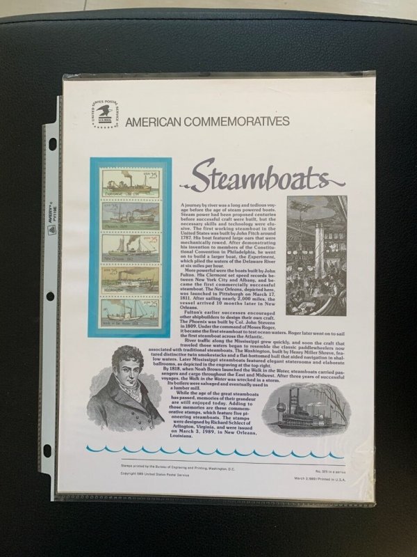 1989 Scott 2405-2409  25c steamboats stamp panel strip of 5 MNH 