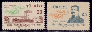 Turkey, 1959, 100th Anniversary of Theater, sc#1434-1435, MNH