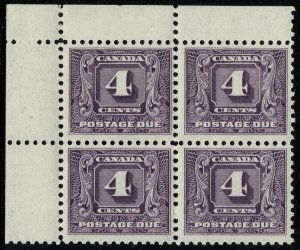 CANADA KGVI 1930-32 4c VIOLETx4 POSTAGE DUE MINT (MNH) SGD11 P.11 XF/SUPERB