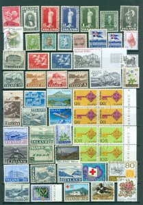 Iceland. Lot, 48 Diff.Incl. Complete Set+ 2 x 4-Block Eur. Mix Cancel-MNH -MLH.