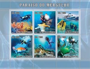 SAO TOME - 2007 - Diving, Fish, Turtles - Perf 6v Sheet - Mint Never Hinged