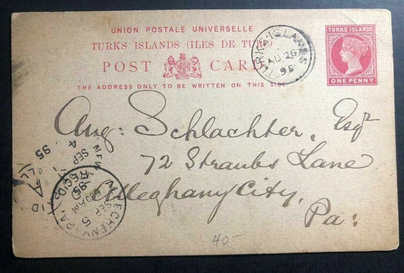 1895 Turks Island Postal Stationary Postcard Cover To Allegheny City Pa USA