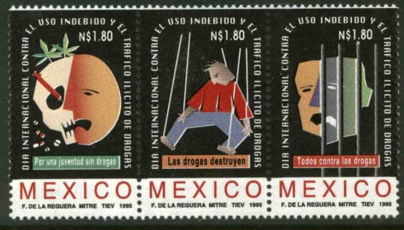 MEXICO 1919, CAMPAIGN AGAINST ILLEGAL USE OF DRUGS STRIP OF 3. MINT, NH. VF.