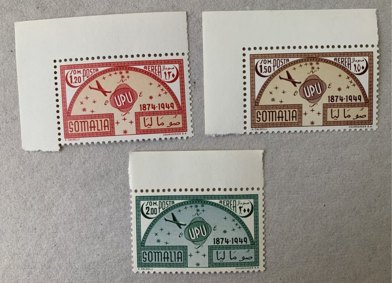 Somalia 1949 UPU, MNH, light toning on back of C36.  Scott C34-C36, CV $6.75