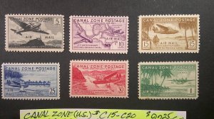 U.S. Canal Zone 1939 Airmail Issue Scott# C15-C20 Mint XF Hinged CPL set of 6