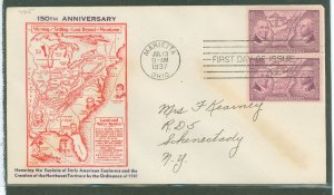 US 795 1937 3c northwest territory ordinance pair on an addressed fdc with a kapner cachet